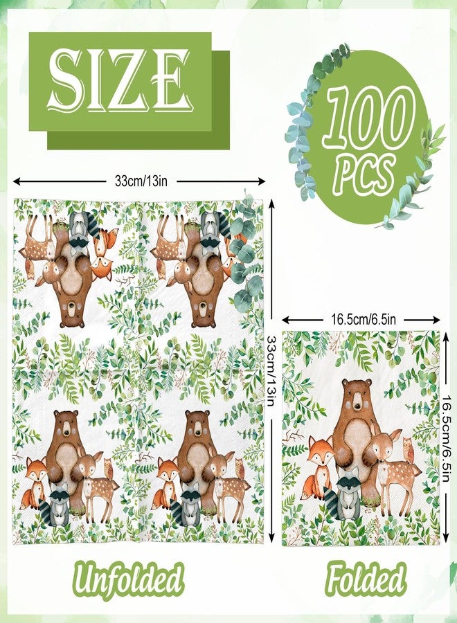 JarThenaAMCS مناديل ورقية لحفلات استقبال المولود الجديد من جارثينا إيه إم سي إس، 100 ورقة، بتصميم حيوانات الغابة، مناديل ورقية للاستخدام مرة واحدة، مزينة برسومات حيوانات الغابة، مثالية لحفلات الغداء والعشاء، مقاس 6.5 × 6.5 بوصة - Image 2